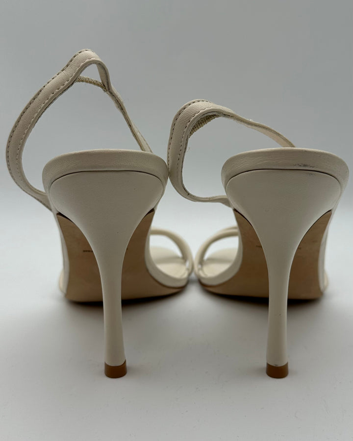 Ivory Leather Open Toe Sandals - Size 10