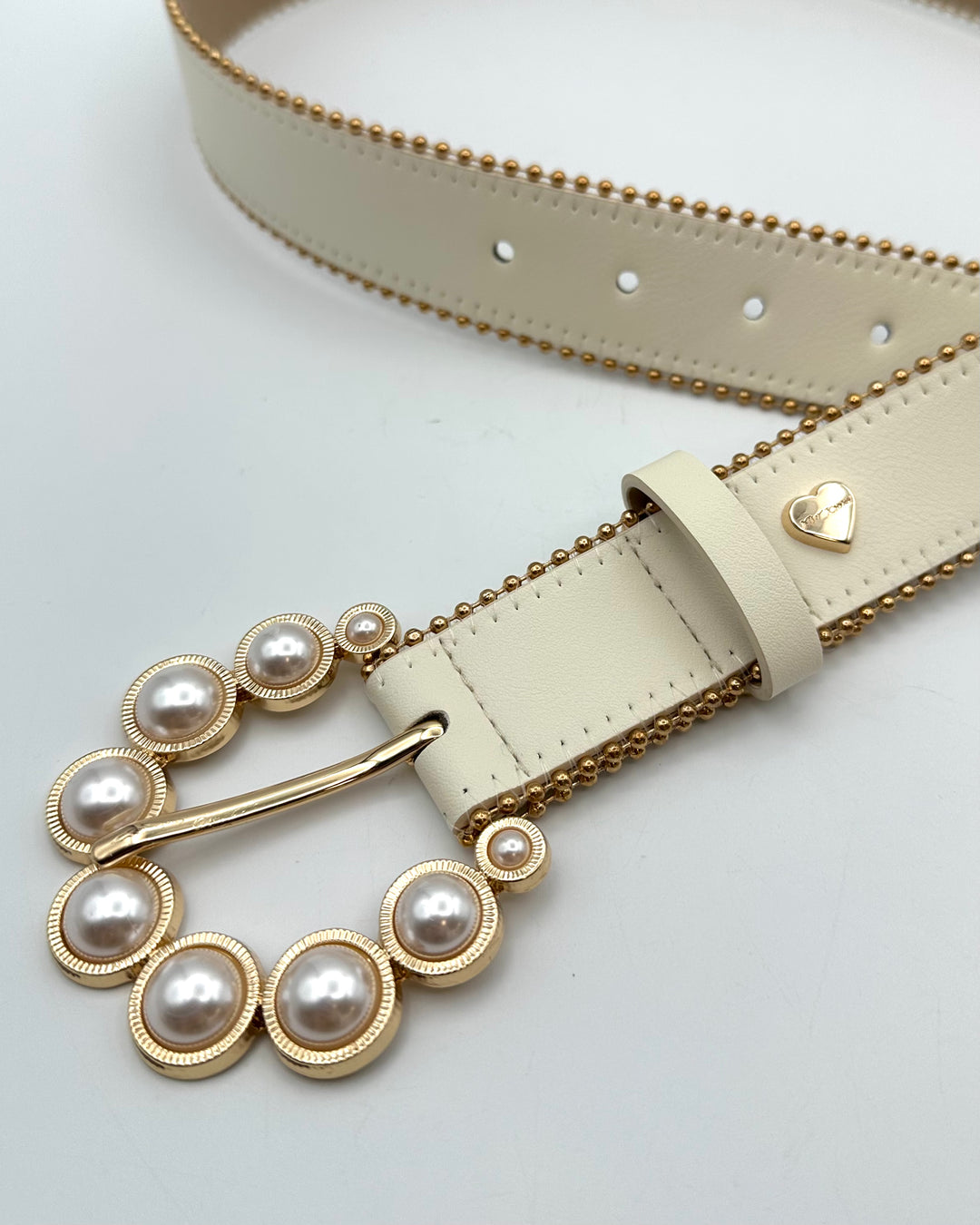 Cream Beaded Belt with Pearl Buckle - Size Medium