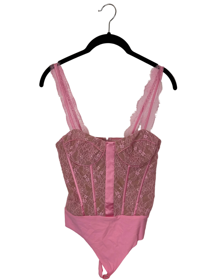 Baby Pink Lace Corset Bodysuit - Size 0/2