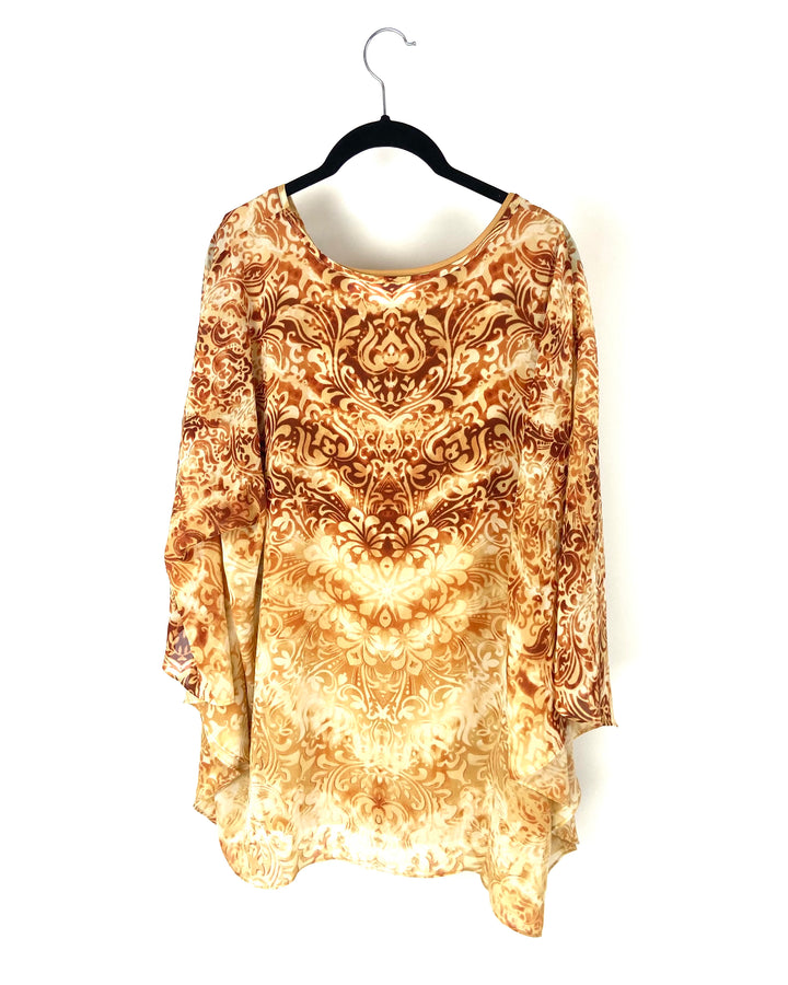 Orange Patterned Blouse - Large/Extra Large