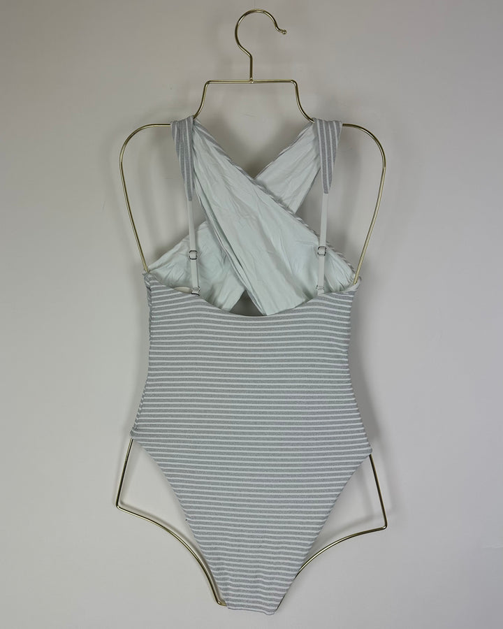 Metallic Silver Halter One Piece Swimsuit -  XS, S, XXL, XXXL
