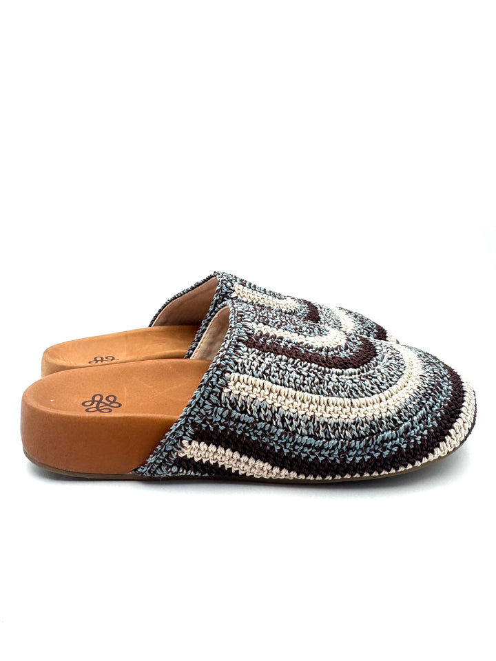 Blue And Brown Crochet Clogs - Size 6