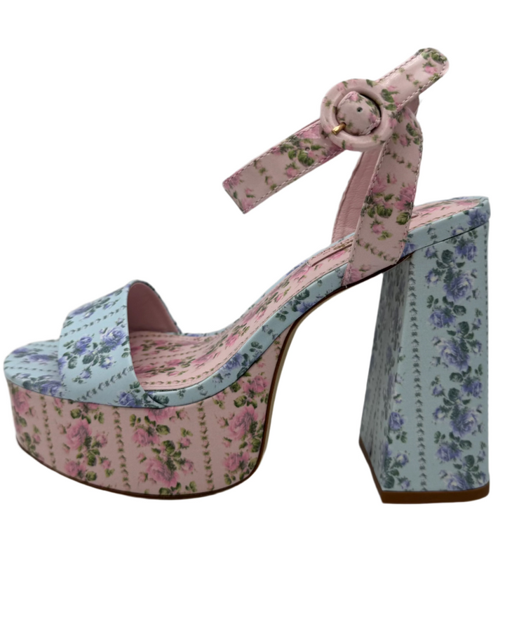Pink And Blue Floral Platform Heels - Size 7 and 7.5