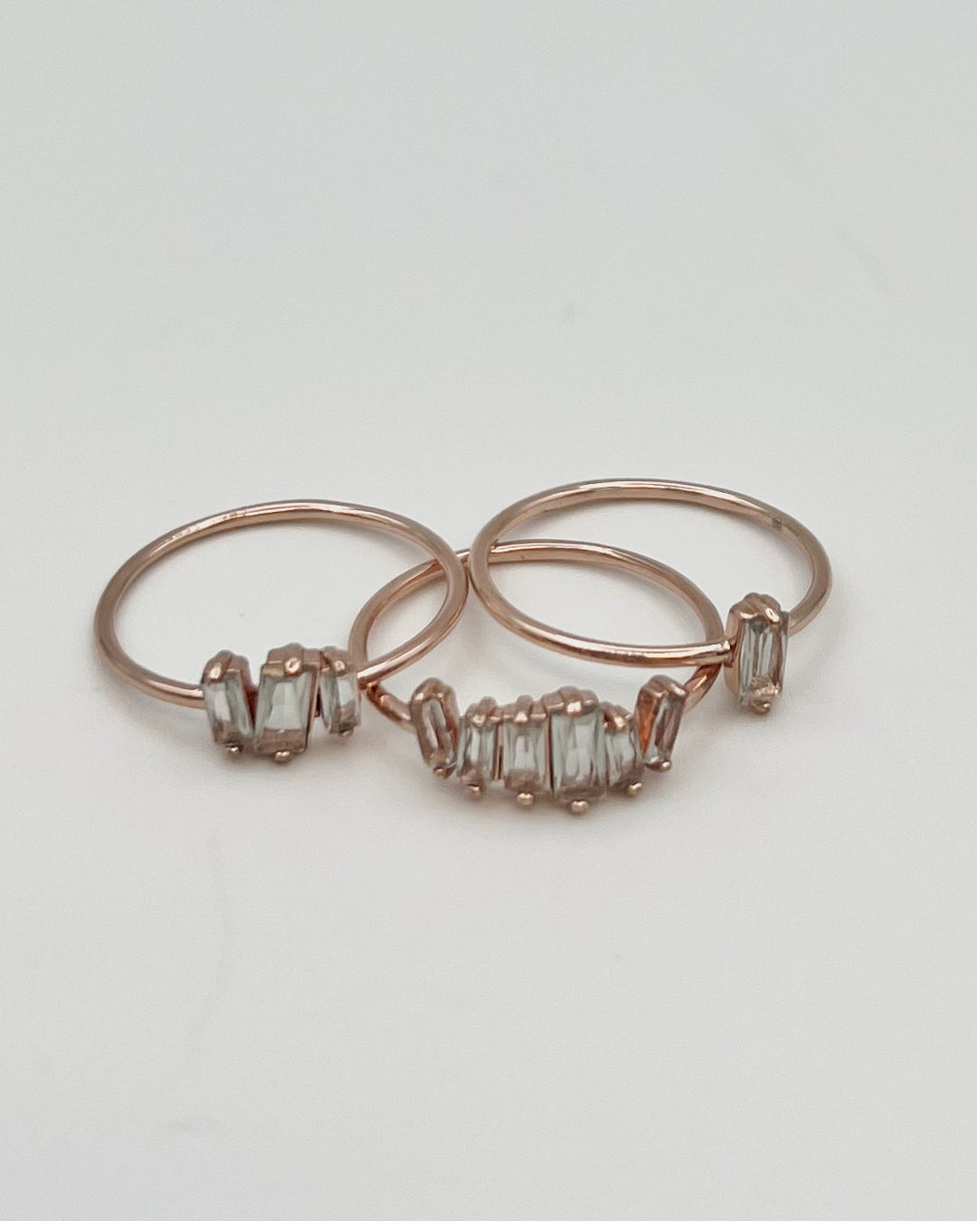 Rose Gold Rhinestone Ring Stack - Size 7