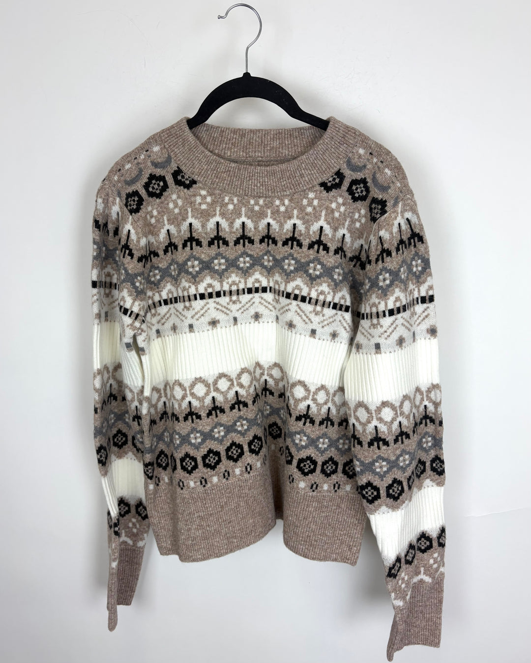 Taupe Patterned Crewneck Sweater - Size 4/6