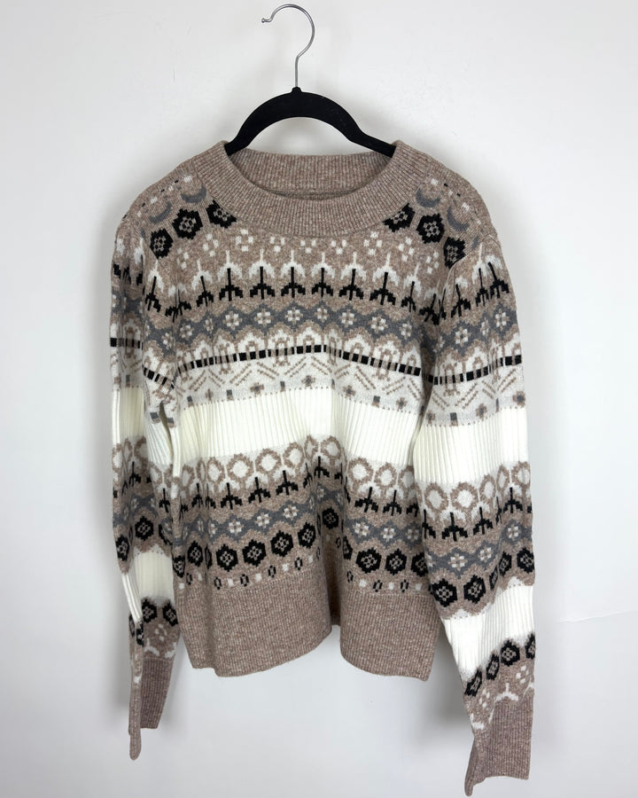 Taupe Patterned Crewneck Sweater - Size 4/6