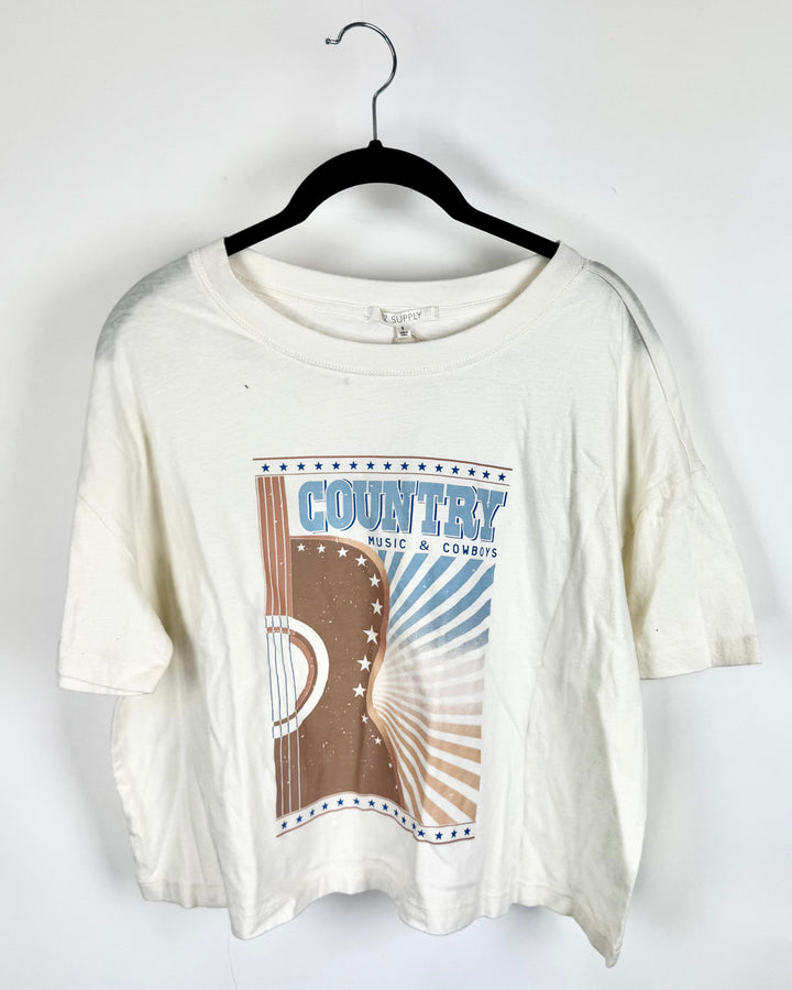 Cropped Cream Country Music T-Shirt - Small