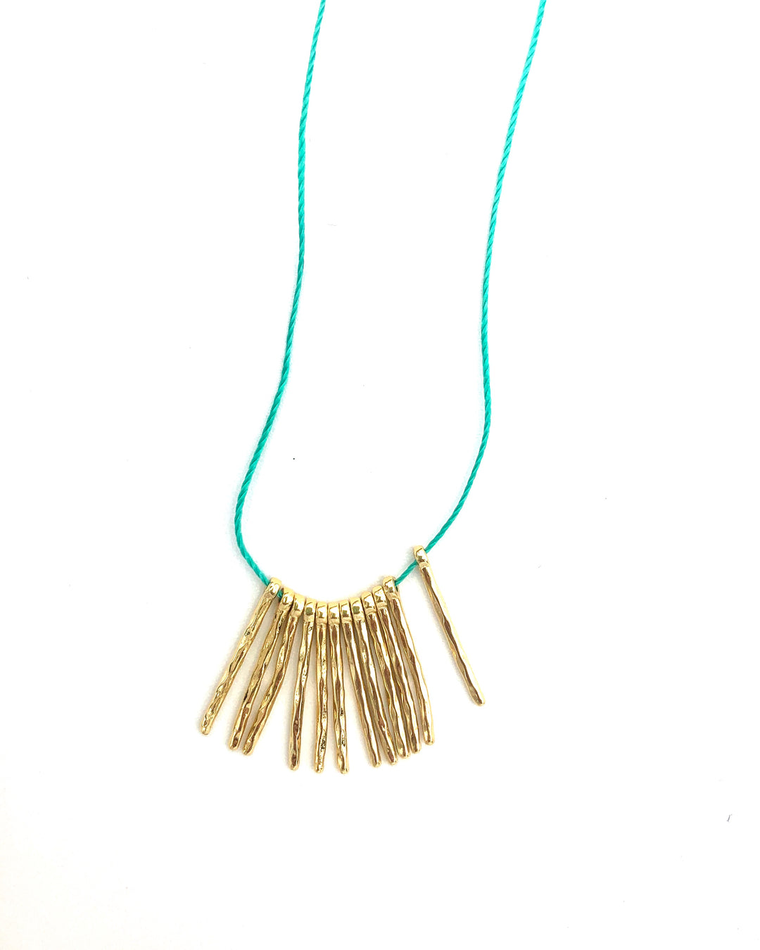 Teal Gold Bar Charm String Necklace