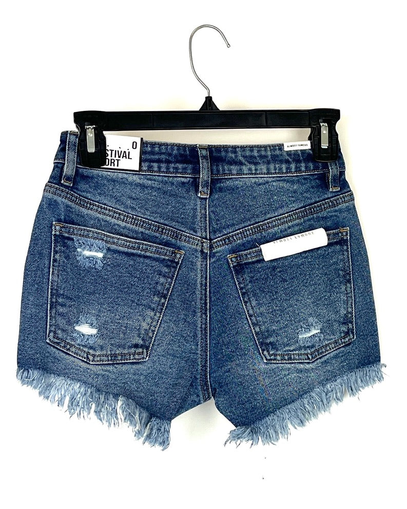 Dark Wash Denim Ripped Shorts - Size 0/2