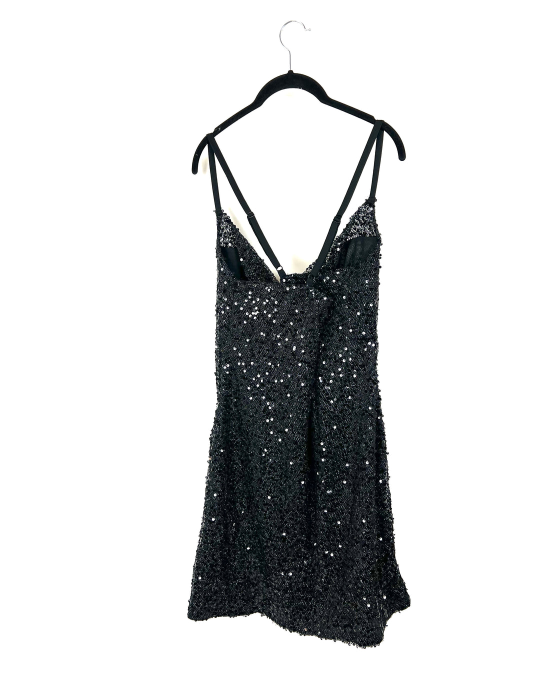 Black Sequin Cowl Neck Mini Dress - Size 16/18