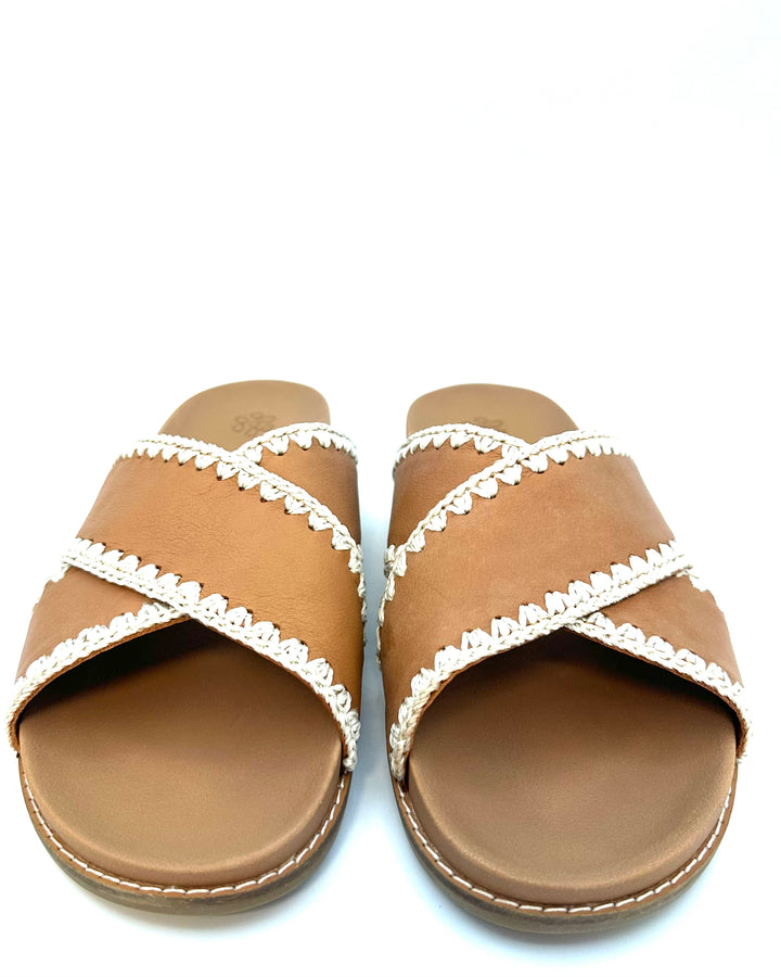Brown Leather Criss Cross Sandals - Size 7