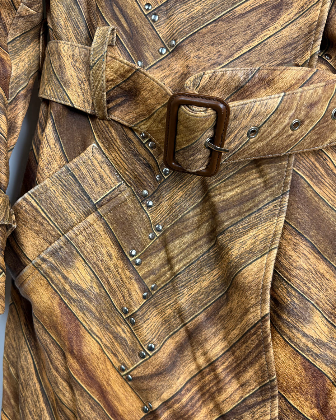 Wooden Print Trench Coat - Size 4/6