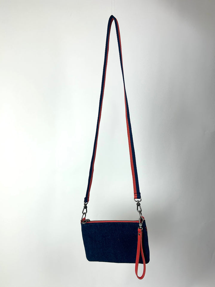 Denim Crossbody Bag with Orange Detailing