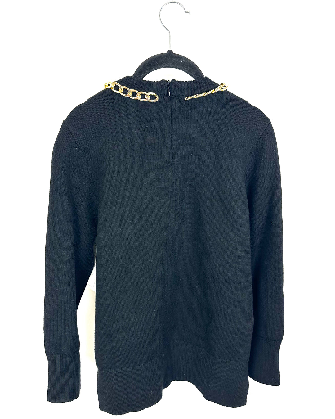 Black Sweater With Gold Chain Neckline - Small