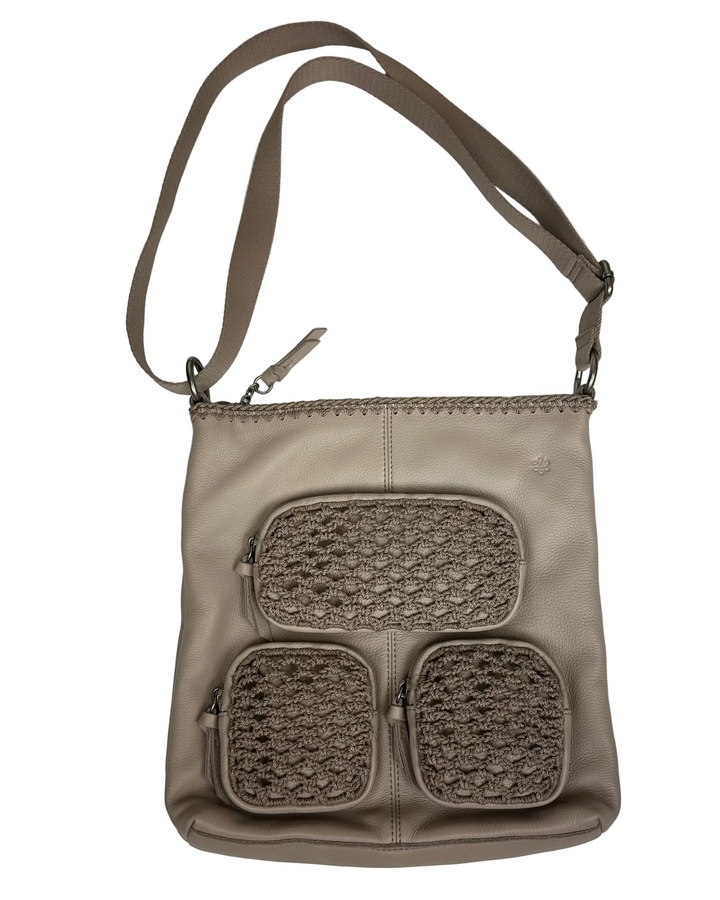 Tan Crochet Net Crossbody Bag