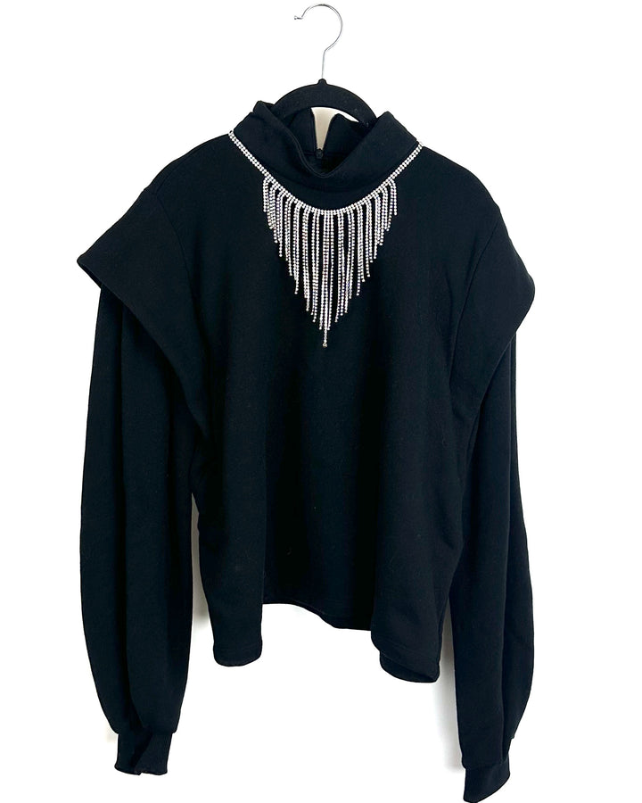 Black Rhinestone Fringe Mock Neck Top- Size 6/8