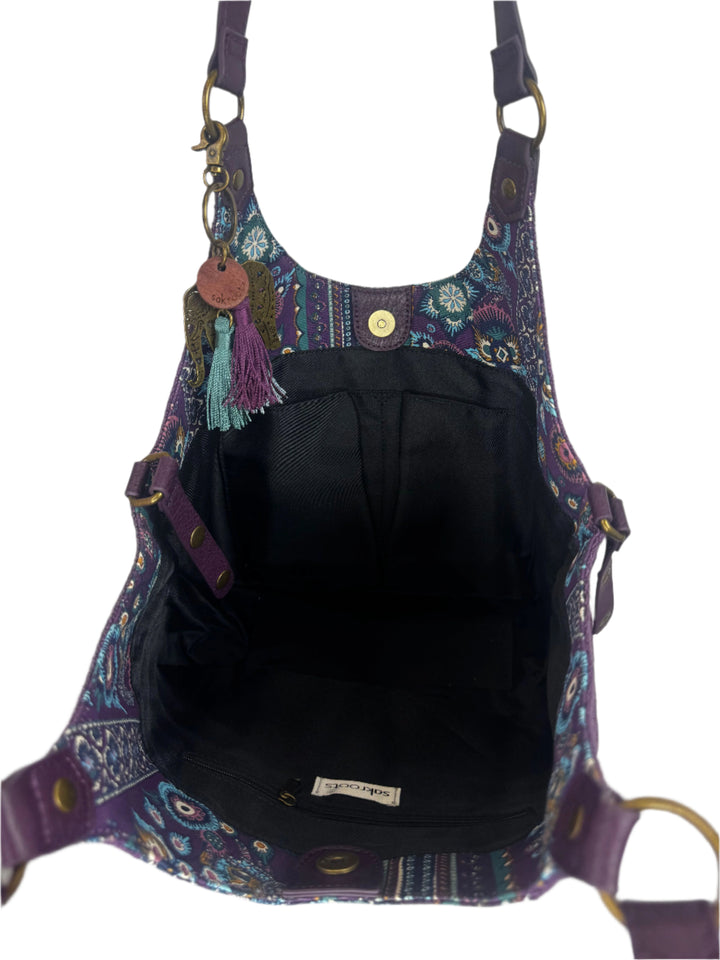 Plum Knitted Floral Tote