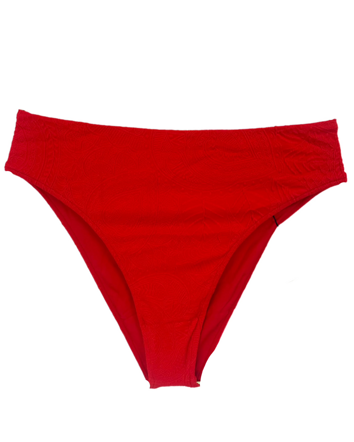 Red Embossed High Waist Bikini Bottom - XS, S and XL