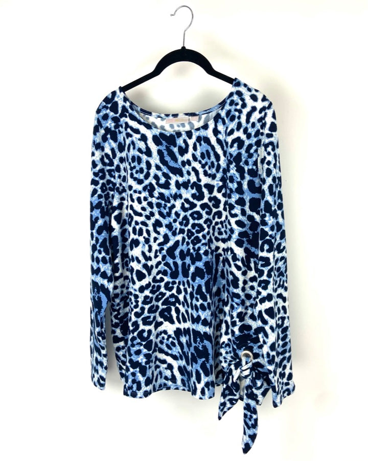 Blue Cheetah Print Tie Top - Size 14-16