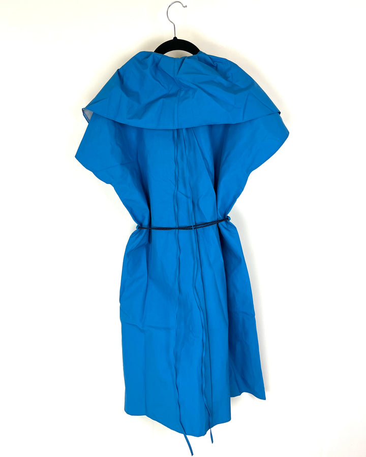 Bright Blue Ruffle Neck Short Sleeve Raincoat - Size 6/8, 10/12 and 14/16