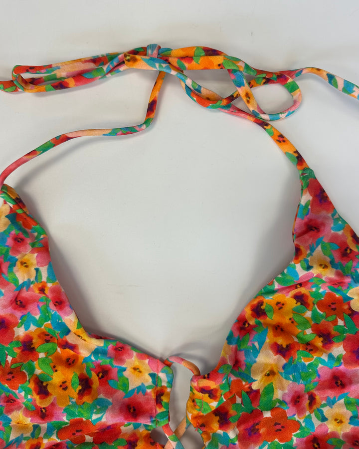 Multi Colored Floral Tie Front Bikini Top - Extra Extra Large