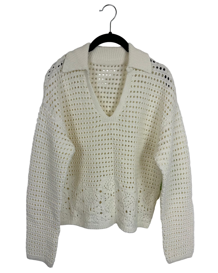 Cream Crochet Knit Sweater - Size 6