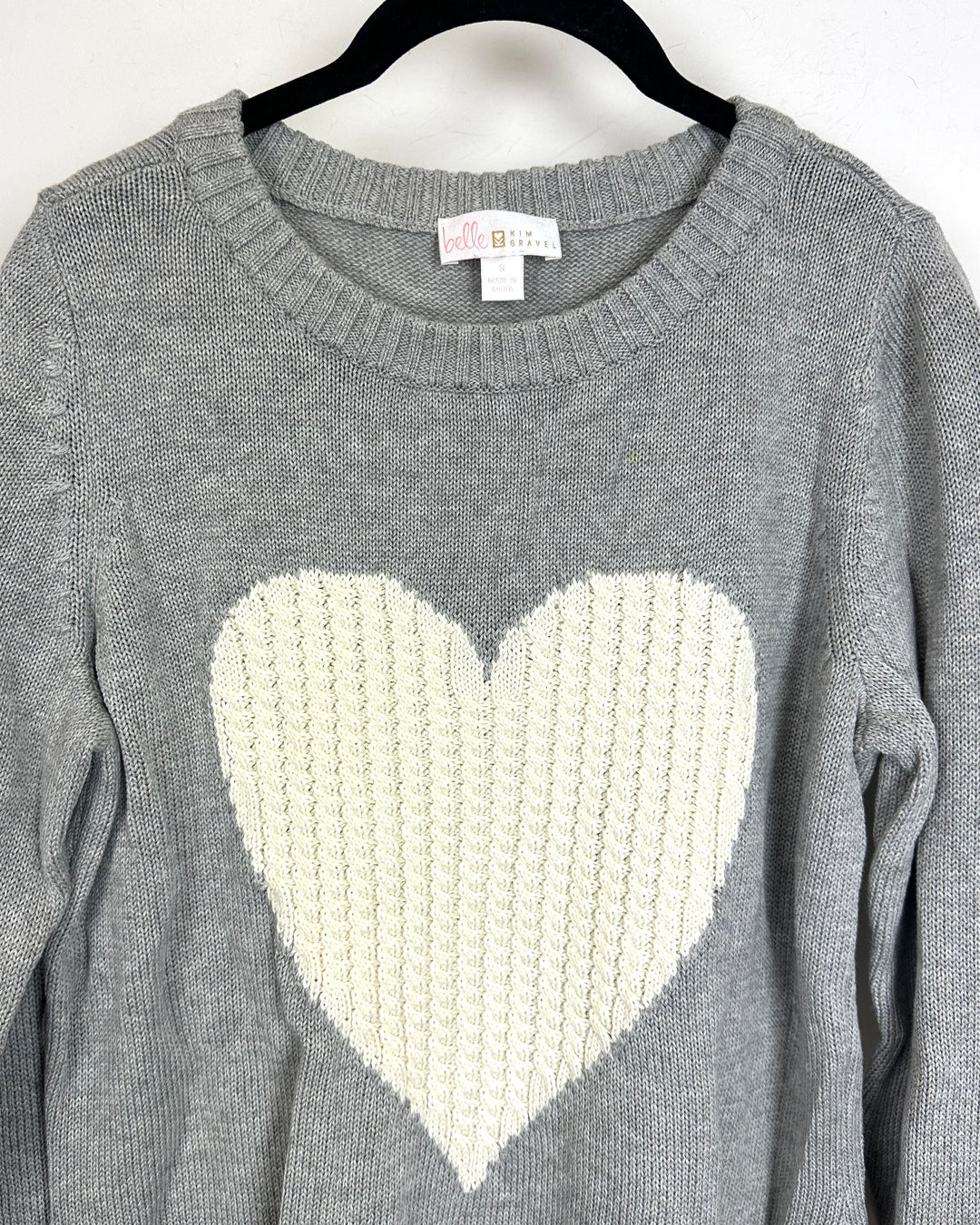 Grey Knit Heart Sweater - Size 6/8