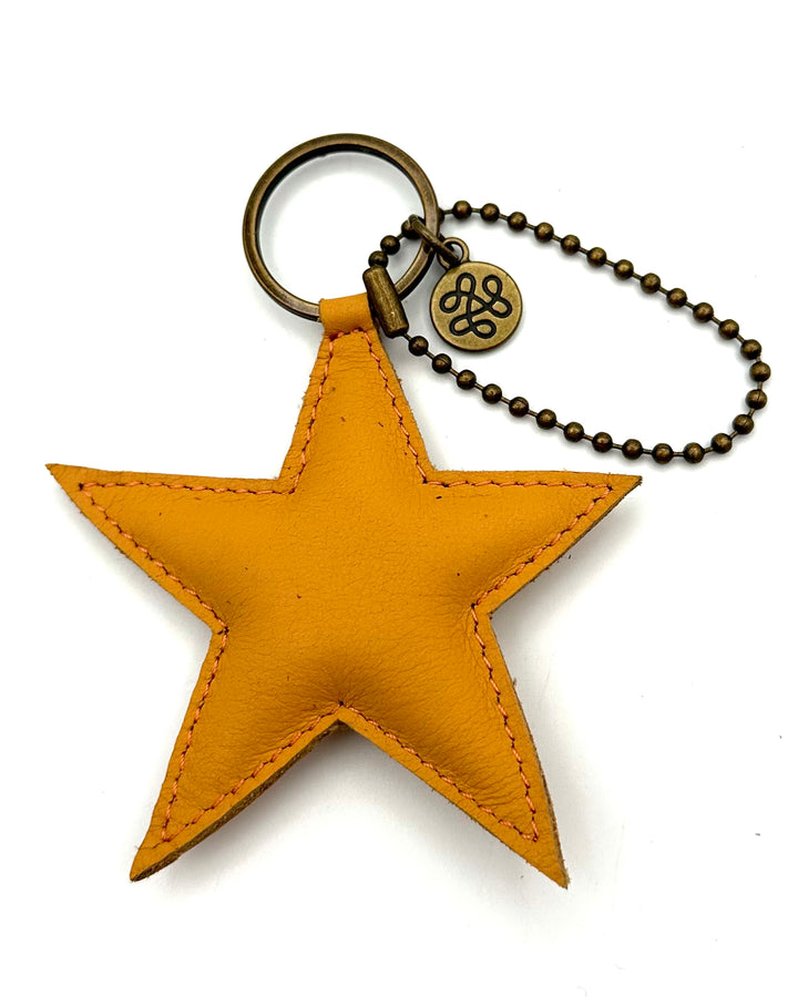 Orange Star Leather Patch Keychain