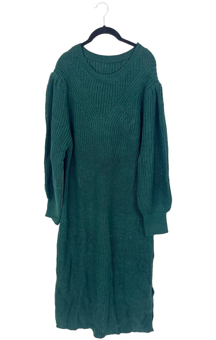 Long Knitted Dark Green Sweater Dress - Extra Large