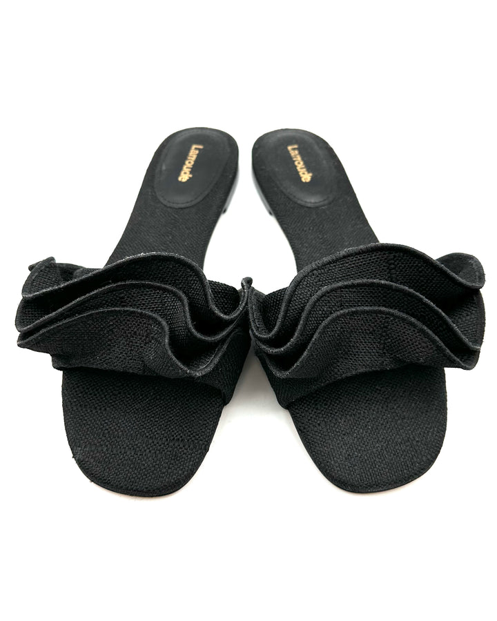 Black Raffia Ruffle Sandal - Size 9