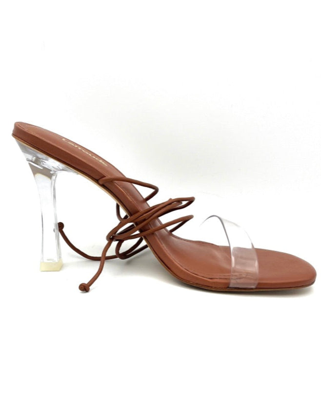 Brown And Clear Lace Up Heel - Size 7