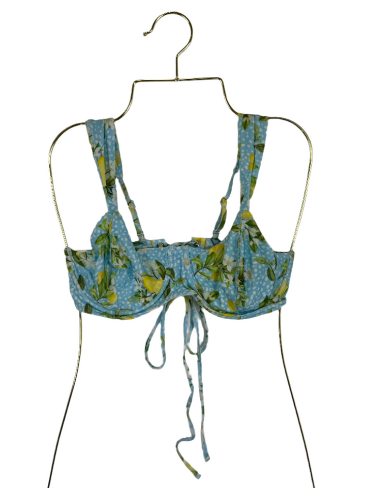 Blue Lemon Print Bikini Top - Small