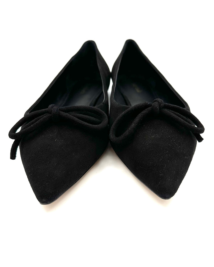 Black Suede Bow Ballet Flat - Size 8