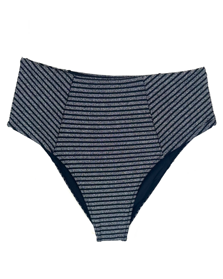Metallic Black High Waist Moderate Coverage Bikini Bottom - XS, S, M, XL, XXL