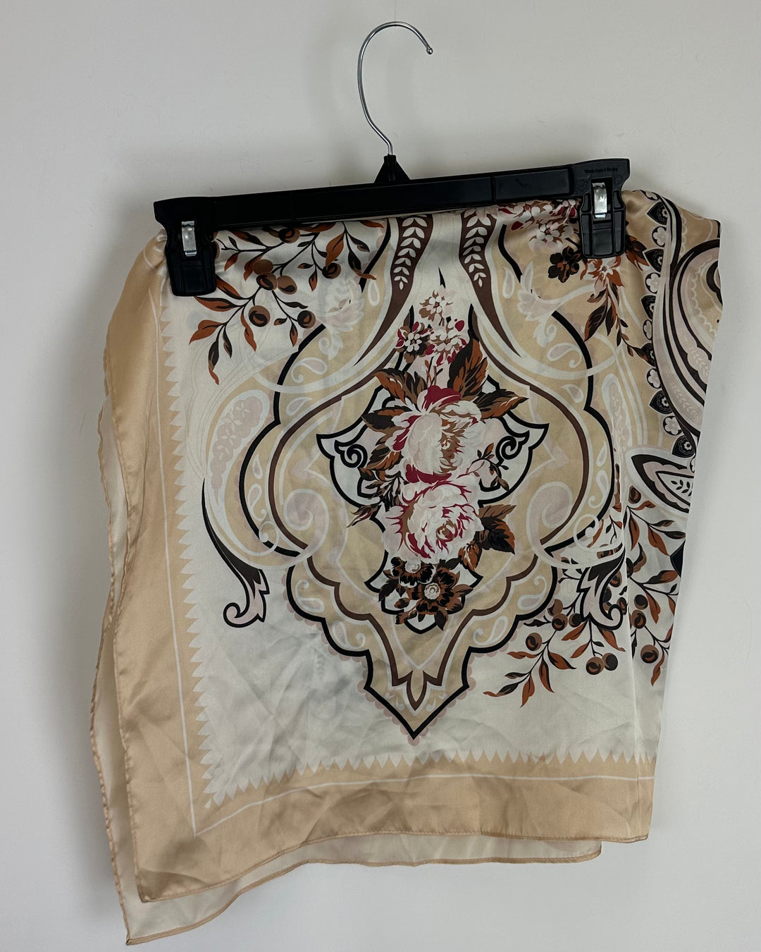 Beige and Brown Floral Printed Scarf