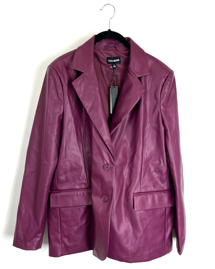 Burgundy Faux Leather Blazer - Large