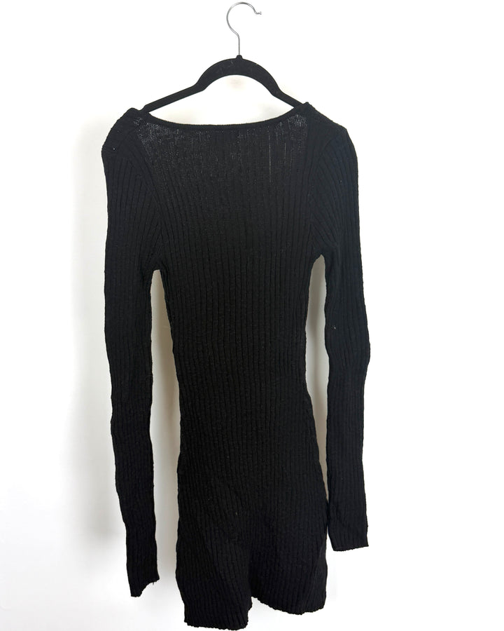 Black Long Sleeved Sweater Mini Dress - Size 00/0