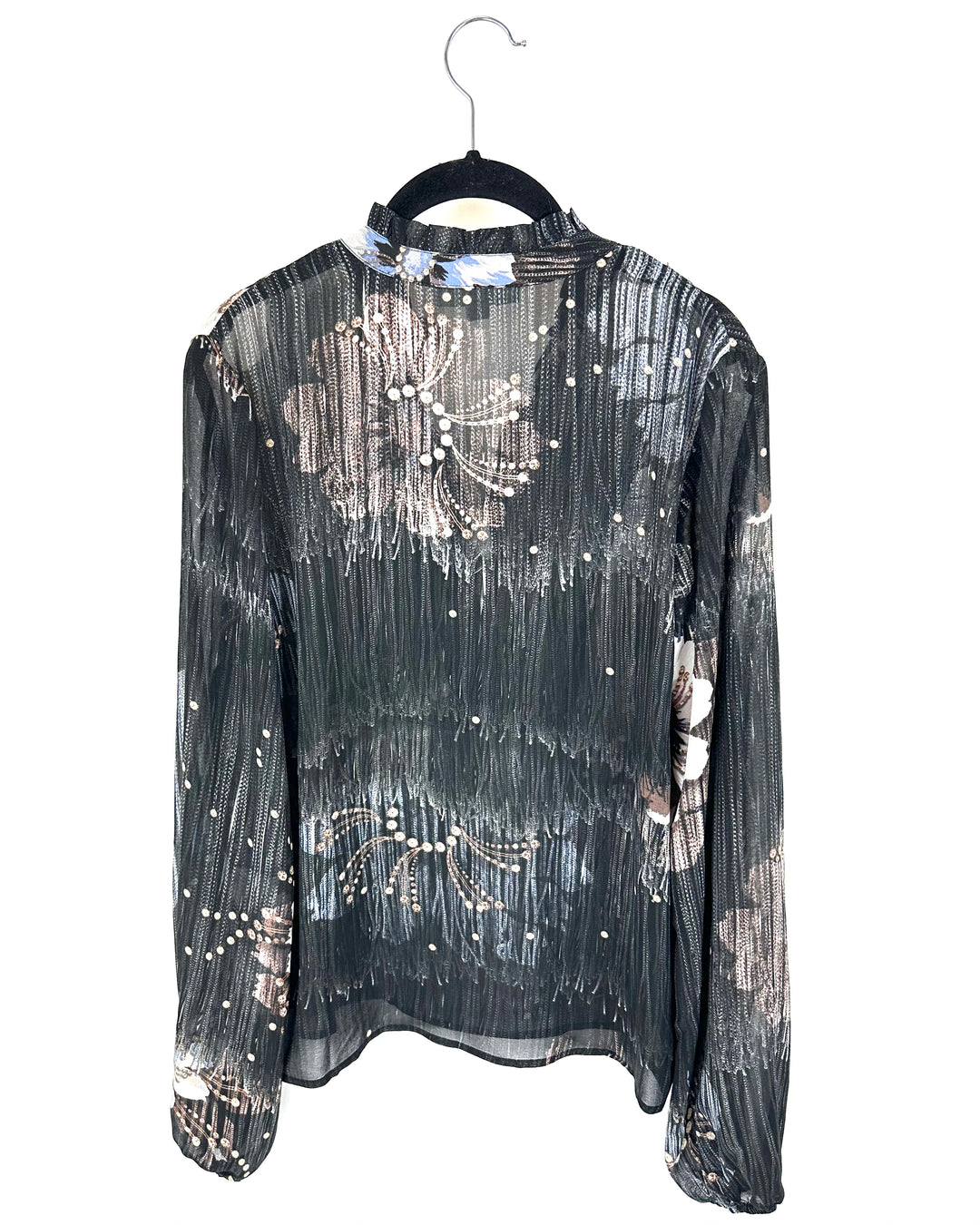 Black Floral Sheer Blouse - 1X