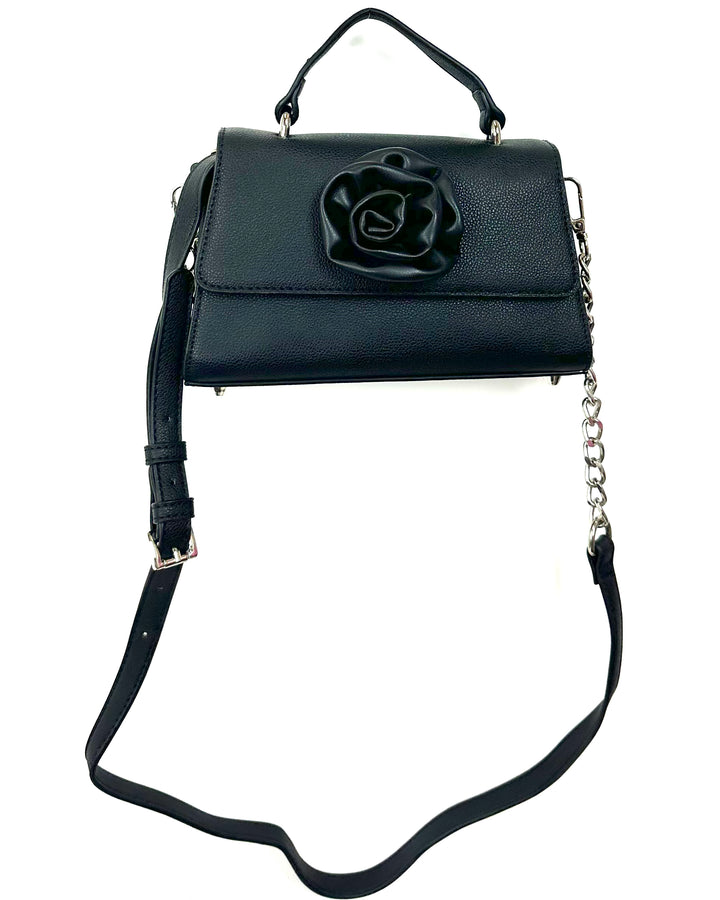 Black Leather Bag With 3D Flower
