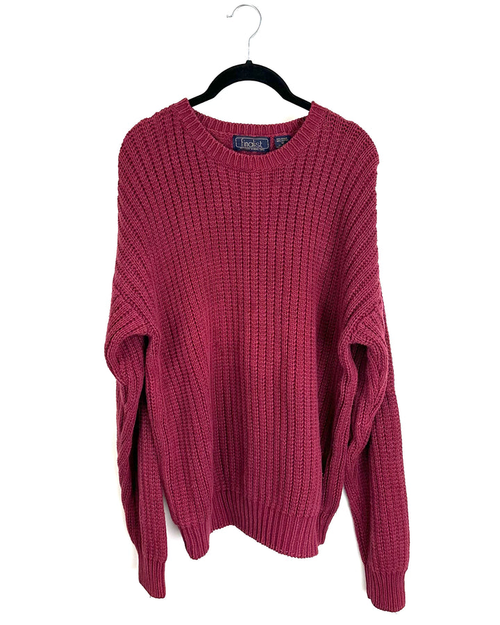 Burgundy Knit Sweater - Oversized Medium