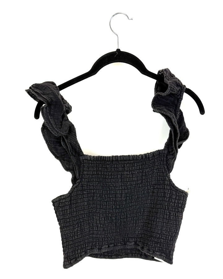 Smocked Ruffle Sleeve Black Tank - Size 4/6