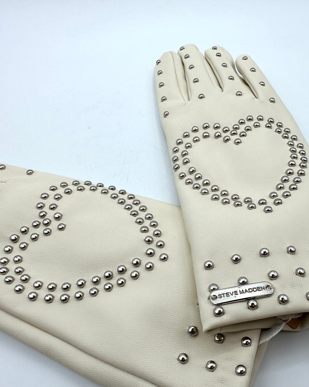 Ivory Faux Leather Studded Gloves - One Size