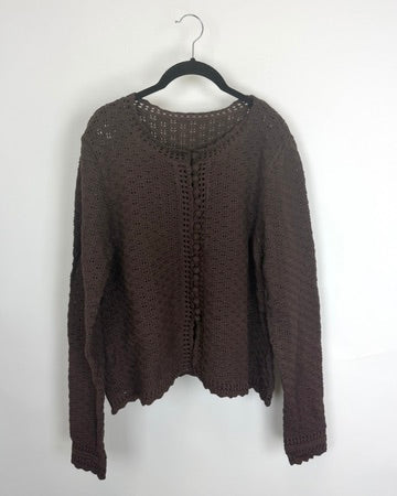 Chocolate Brown Crochet Cardigan - Size 6/8