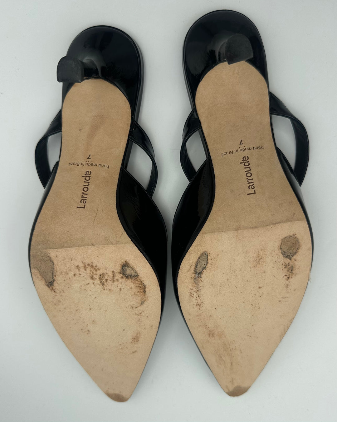 Black Patent Leather Pointed Toe Kitten Heel - Size 7