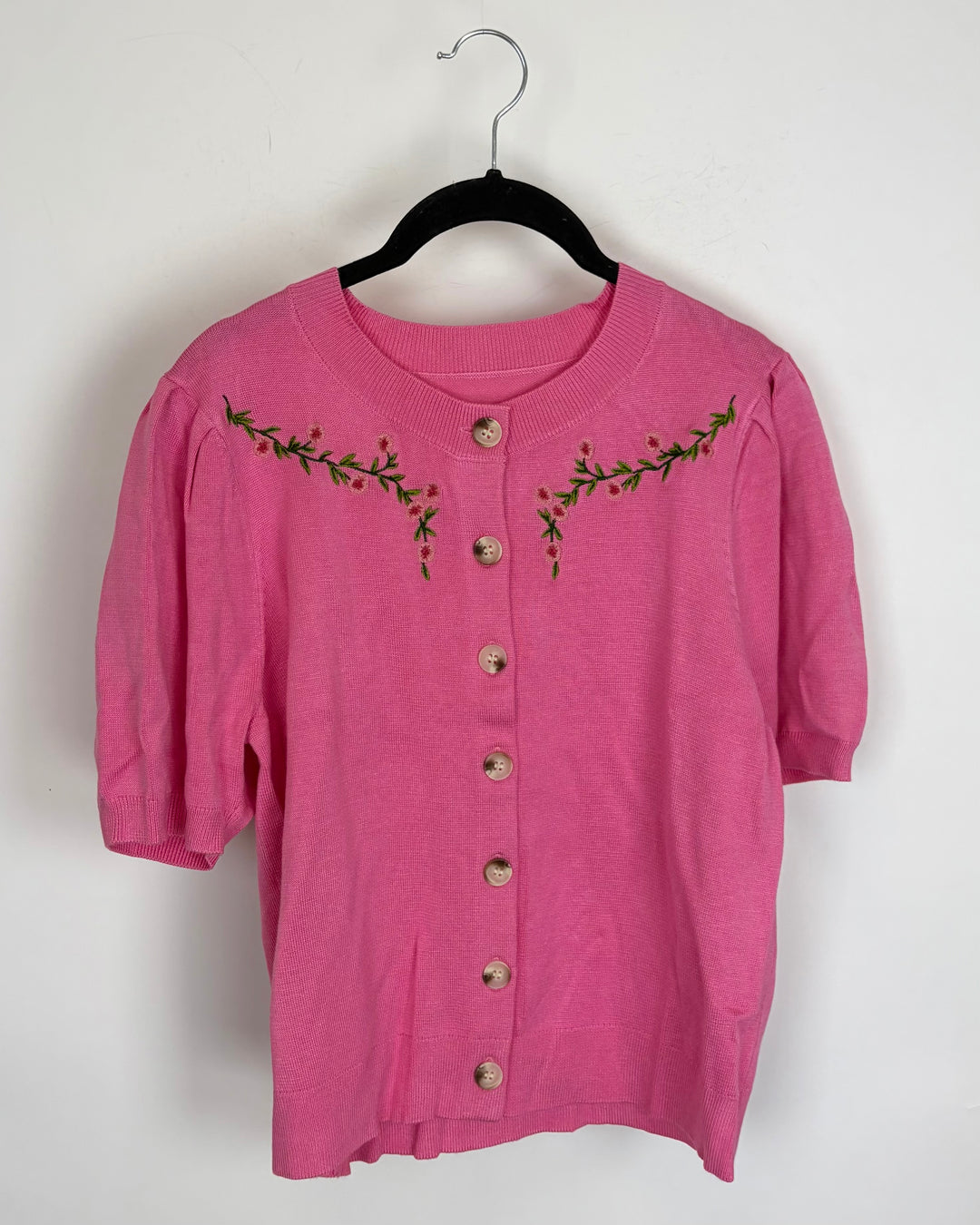 French Rose Floral Button Down Short Sleeve Cardigan - Size 6/8