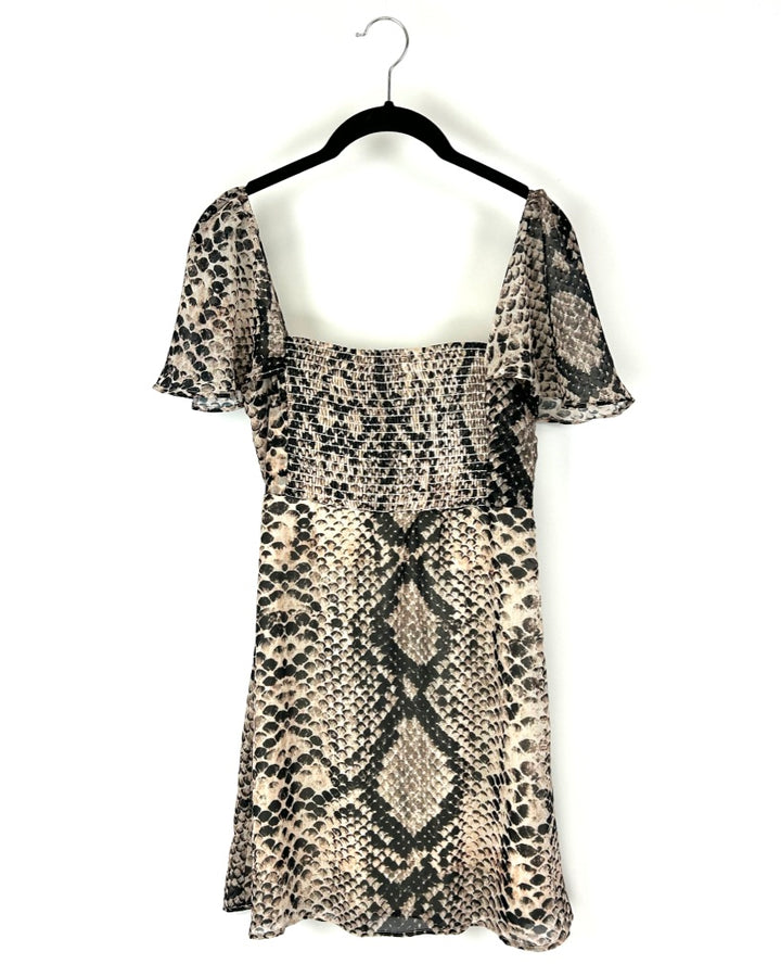 Short Sleeve Snake Print Dress - Small