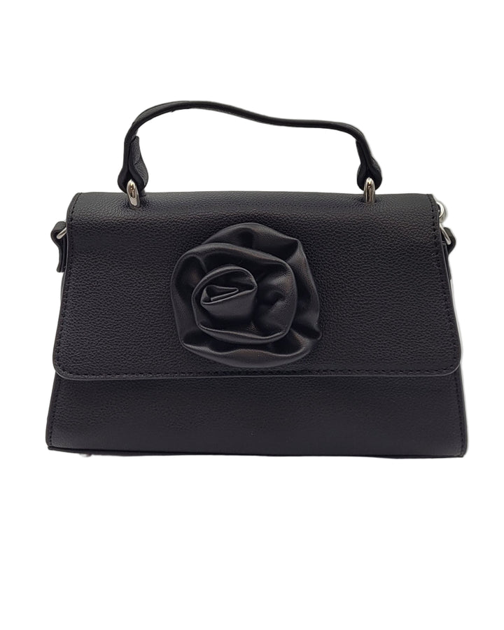 Black Leather Bag With 3D Flower