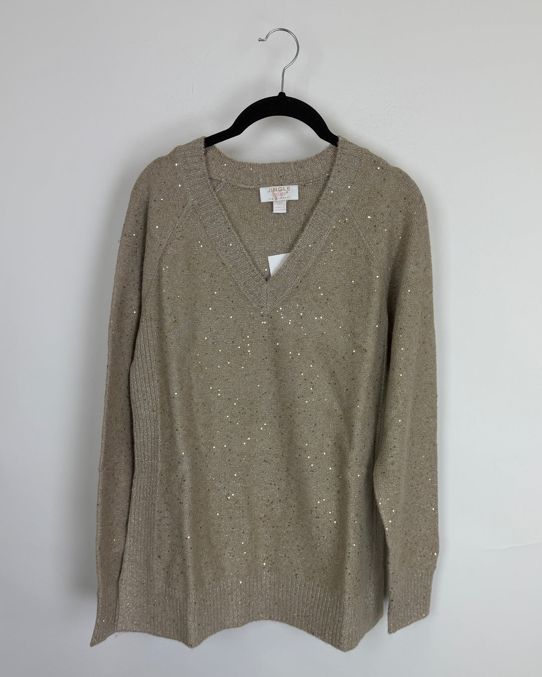 Beige Sequin Glitter V-Neck Sweater - Size 6/8