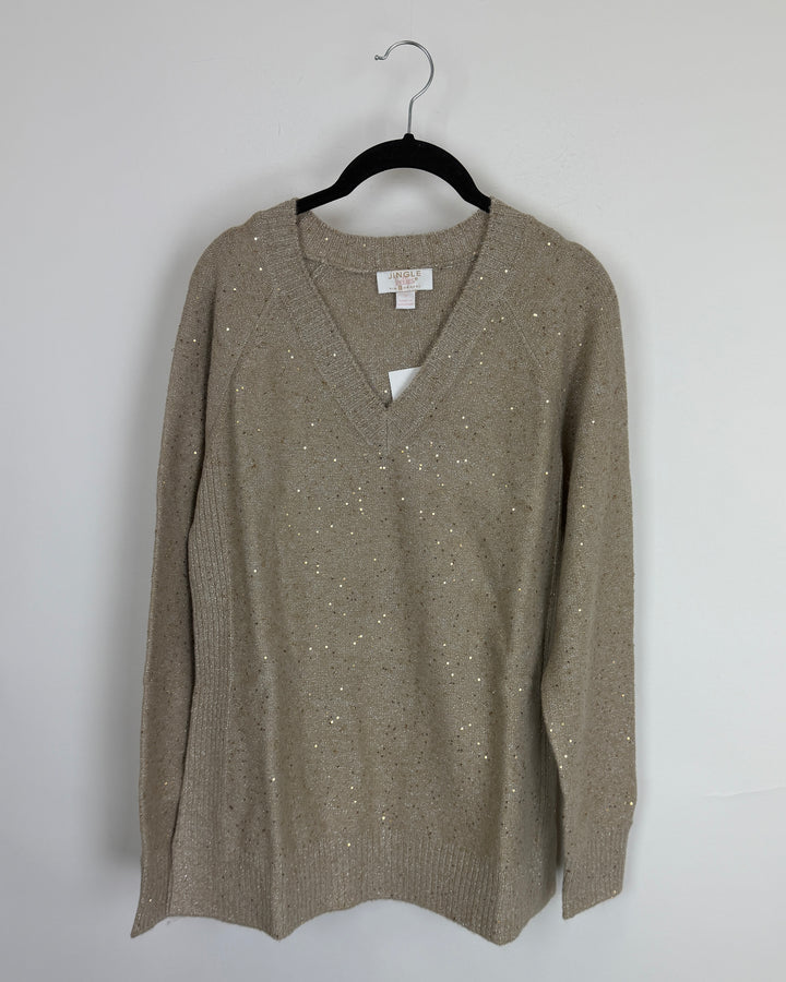 Beige Sequin Glitter V-Neck Sweater - Size 6/8