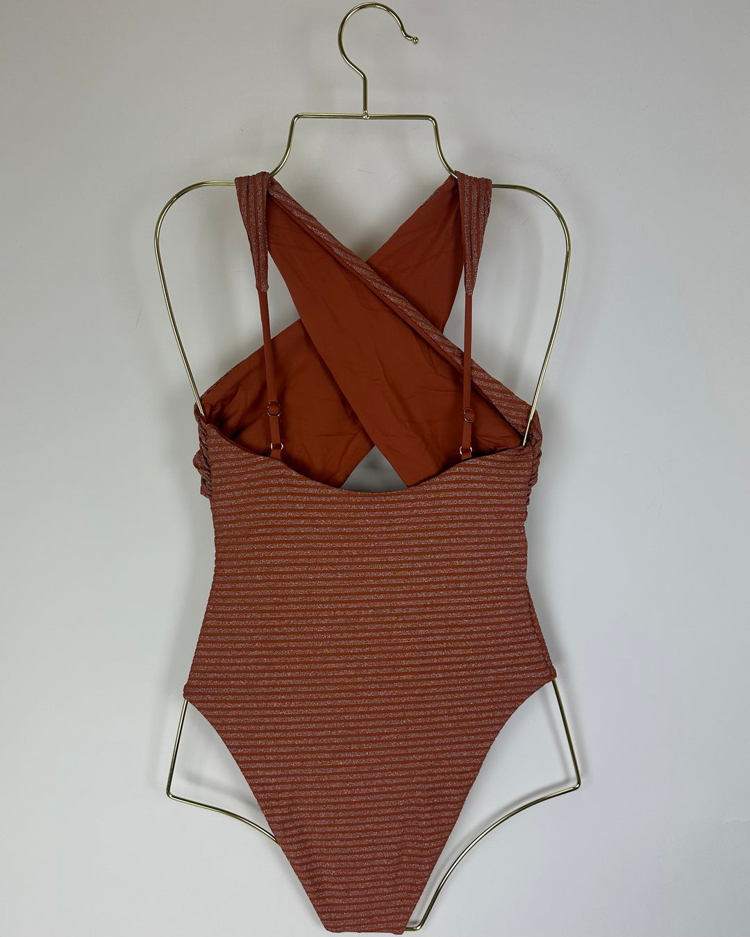 Metallic Brown Halter One Piece Swimsuit - Extra Small